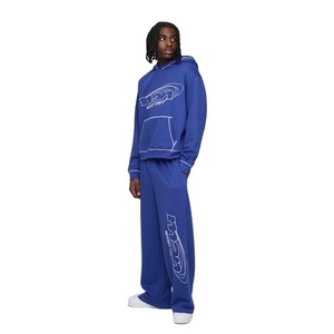 Vente en gros de survêtements de sport bleus pour hommes personnalisés à bas prix vêtements de sport à capuche pour l'entraînement et le jogging pour l'hiver motif solide - Product Image 1