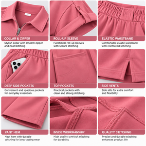 Conjunto de uniforme médico rosa para mujer, de manga corta, cuello alto, pantalón de pierna ancha, de punto de algodón y poliéster, para detección de agujas - Product Image 4