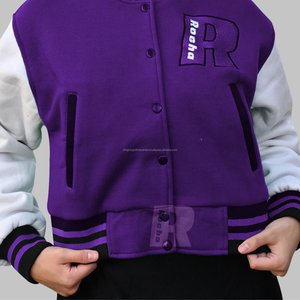 Veste d'université longue en molleton de coton avec col montant broderie Letterman et tenue uniforme de baseball de poche personnalisable - Product Image 4