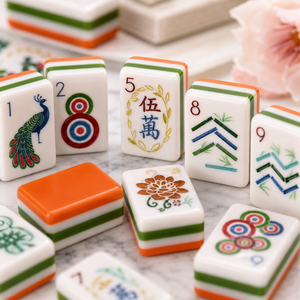 Ensemble <span class=keywords><strong>de</strong></span> tuiles <span class=keywords><strong>de</strong></span> mahjong américaines <span class=keywords><strong>de</strong></span> luxe personnalisées, 166 pièces, tuiles <span class=keywords><strong>de</strong></span> mahjong en acrylique superposées orange et vert, pour soirée <span class=keywords><strong>de</strong></span> jeu, cadeau - Product Image 3