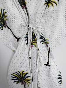 Robe kaftan indienne en coton faite à la main, légère, pour la plage, imprimé palmiers - Product Image 3