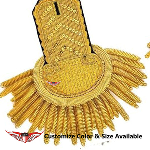 Adornos de bordado con flecos, hilo de bullion, hilo de Mylar, alta calidad personalizable, pares de epaulettes franceses de Napoleón, color dorado - Product Image 2