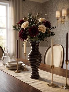 Black Ribbed <b>Ceramic</b> <b>Vase</b> Tall Flower Vessel Decorative Bud <b>vase</b> for Bedroom Living Room Table Decor - Product Image 3