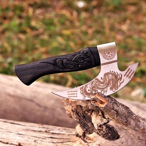 Hacha de Pizza Vikinga Premium Hecha a Mano, Cuchilla de Acero con Alto Contenido de Carbono, Cuchillo de Cocina, Hacha THEWIZ CRAFTS, Mango de Madera, Garantía de 3 Años, DIY - Product Image 3