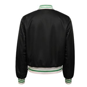 Women Black Satin Jacket Embroidered Varsity Style Casual Outerwear <b>Button</b> Front Fashion Jacket Lightweight Stylish Apparel - Product Image 4
