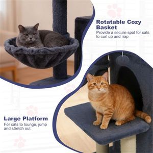 Dark Gray 33.5-Inch Multi-Level <b>Cat</b> <b>Tree</b> with 2-Tier Condo Sisal <b>Scratching</b> Posts Anti-Topping Device - Product Image 4