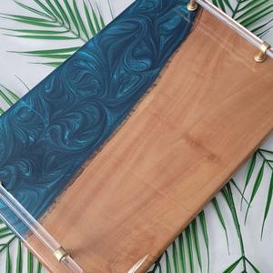 Plateau de service en bois et résine de qualité antique, plateau organisateur de comptoir, plateau à café personnalisé, plateau de service durable en bois et résine - Product Image 1