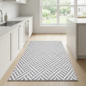 Modern Handmade PVC Patio Rugs Striped Pattern PET Friendly Washable Non-Slip Rubber Backing Low Pile Outdoor Use <b>Machine</b> - Product Image 1