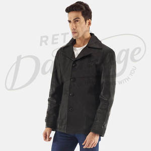 Blazer en cuir véritable noir pour homme, coupe classique ajustée, veste en cuir décontractée pour affaires, élégante, en peau de mouton souple - Product Image 4