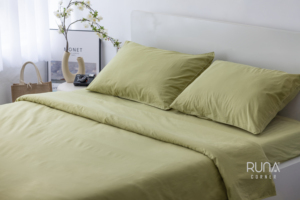 Linen-Like <b>Bedding</b> 100% Cotton Stone-Washed <b>Bedding</b> <b>Set</b> 3 PCS 2 Pillow Case Fitted Sheet Avocado Green King Queen Custom Size - Product Image 3