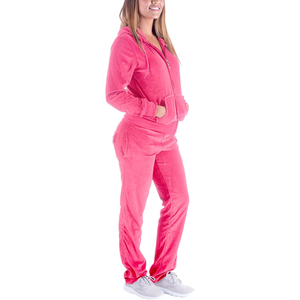 Conjunto Deportivo de Dos Piezas con Capucha de Felpa Rosa, Chaqueta con Cierre Completo y Manga Larga, Pantalones Deportivos Casuales con Bolsillos, para Todas las Temporadas - Product Image 5