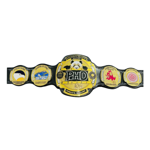 Ceinture de championnat PhD, Doctorat en Philosophie, Histoire, Design personnalisé, Jaune et Noir avec Panda et Logos universitaires - Product Image 1