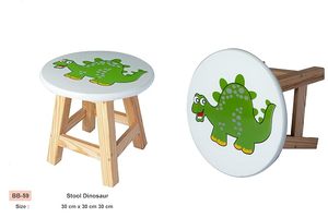 Tabouret moderne en bois pour enfants avec plateau rond imprimé dinosaure, siège autoportant pour salon et décoration intérieure - Product Image 2