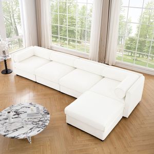Divano Componibile Modulare con Vano Contenitore Resistente, Seduta Profonda e Confortevole, Schienale Cilindrico e Braccioli per Soggiorno - Product Image 4