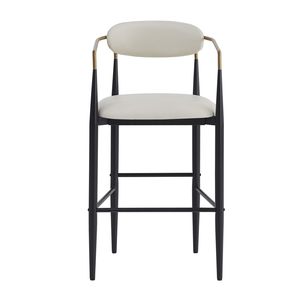 Set di 2 Sgabelli da Bar Alti, Rivestiti in Ecopelle Beige, con Base in Ferro Nero per Isola Cucina - Product Image 5