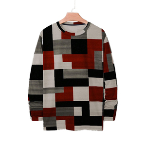 Men's Casual Long Sleeve Geometric Print Knitted <b>Shirt</b> Autumn Wear Full Sleeve V-Neck Polyester Fabric - Product Image 1