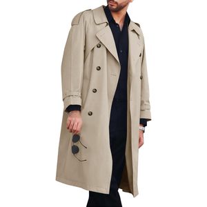 2025 hommes Double boutonnage laine Trench manteau Long décontracté coupe-vent cranté revers bouton décoration coton rempli Blazer - Product Image 5