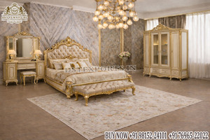 Ensemble de chambre à coucher de style américain sur mesure en teck avec lit double à haut dossier de style turc luxueux, armoire et commode, décorations en bois sculpté. - Product Image 5