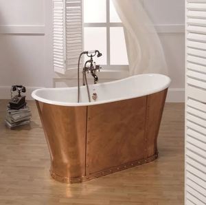Baignoire autoportante ovale en cuivre, baignoire métallique classique sans couvercle pour salle de bain domestique - Indian Home Crafts - Product Image 3