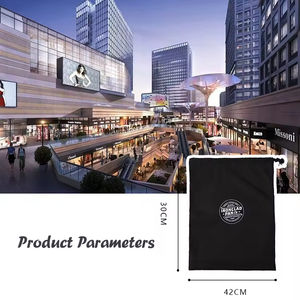 Sac à linge en toile noire avec logo personnalisé, petite pochette à cordon, sac anti-poussière en coton, sac à dos unisexe à cordon rayé – Vente en gros - Product Image 5