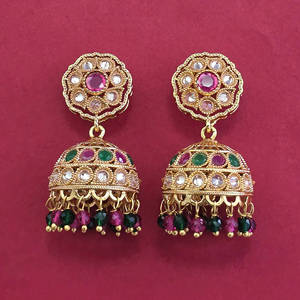 Achetez en ligne des Jhumki antiques de qualité export avec placage or 233105 - Product Image 5