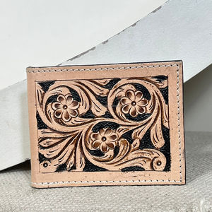 OEM Designer Customized Handmade Leather <b>Wallet</b> High Quality Genuine Cow Leather <b>RFID</b> Floral Organizer Card Holder Short <b>Wallet</b> - Product Image 5