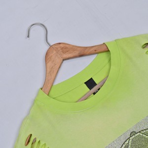 Neon <b>Green</b> Crop <b>Top</b> Women Short Sleeve Crew Neck Rhinestone Cap Print Oversized Loose Fit Comfortable OEM Spring Summer T-Shirts - Product Image 4