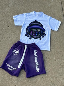 Conjunto de camiseta gráfica de manga corta y pantalones cortos con cita motivacional, conjunto transpirable de punto de algodón de verano estilo callejero para hombre - Product Image 1