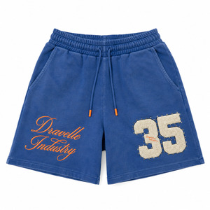 French Terry Chenille 35 <b>Patch</b> Sweat <b>Shorts</b> Cobalt Blue Y2K Streetwear <b>Men's</b> Athletic Lounge Low MOQ Custom Sport Bottoms - Product Image 2