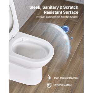 Inodoro de una pieza alargado con descarga dual Vortex, blanco brillante plateado, 1.1/1.6 GPF, asiento cómodo para baño, fácil de limpiar, 12 pulgadas - Product Image 5