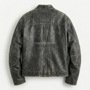 Distressed Vintage Grey Cowhide <b>Leather</b> Cafe Racer Biker <b>Jacket</b> Wholesale <b>Retro</b> Faded Finish Motorcycle Apparel Manufacturer - Product Image 2