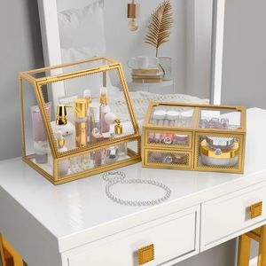 Multipurpose Metal And Glass Organizer For Cosmetics Jewelry Perfume <b>Bottles</b> And Vanity Counter Display - Product Image 1