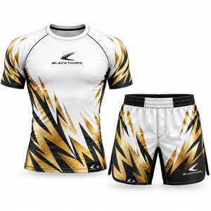 MMA Kickboxing <b>BJJ</b> Rashguard <b>T</b>-<b>Shirts</b> Spandex/Nylon Quick Dry Short Sleeve Front Logo Fitness Wear Boxing Set - Product Image 4