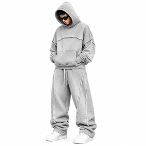 <b>Men</b>’s Oversized Distressed Washed Hoodie and Baggy Jogger Tracksuit <b>Set</b> - Product Image 1
