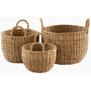 Lot de paniers de rangement pliables en jonc de mer tressé, faits à la main, écologiques, durables et respirants, avec 3 poignées, pour l'organisation de la maison - Product Image 6