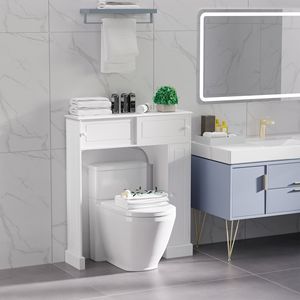 Mobiletto da Bagno Bianco Autoportante Sopra il WC con Ripiani Regolabili, Organizzatore per Toilette - Product Image 2