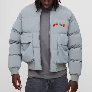 Chaqueta Acolchada Personalizada para Hombre, con Cuello Alto, Logotipo Frontal, Capucha, Secado Rápido, Impermeable, Cortavientos, Ropa Deportiva Casual - Product Image 1