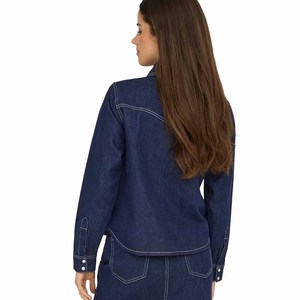 Camisa de Mezclilla de Manga Corta con Botones para Mujer, Estilo Twin City, Blusa Azul, Ropa Urbana Ecológica, Diseño Vintage Personalizado, OEM/ODM - Product Image 2