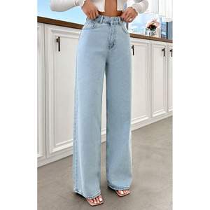 Jeans Casuales de Mezclilla Azul Hielo para Mujer, Corte Ancho, Cintura Alta, Relajados, Tela Suave y Elástica, Ecológicos, Duraderos, Tallas 26-40 - Product Image 3