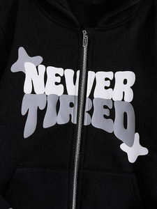 Sudadera con capucha extragrande con cremallera y estampado gráfico, estilo casual urbano, mezcla de algodón premium, con cremallera completa, unisex, a la moda. - Product Image 4
