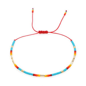 Bracelet ajustable unisexe en verre/cristal de pierre calcaire, perles colorées répétées, style vintage simple et tendance - Product Image 4