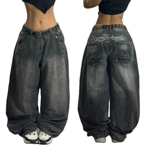 100% coton respirant femmes pantalons haute qualité surdimensionné lavé Denim pantalon personnaliser broderie Baggy pantalon - Product Image 1