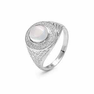 <b>Moonstone</b> <b>Ring</b> in 925 Sterling Silver Rhodium Plated Channel Set Oval Cut Luxury Style for Women & Children - Product Image 2