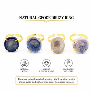 18k Gold Plated Blue Druzy Agate Raw Statement Fashion <b>Ring</b> Women's Latest Design Accessories Best Selling High Quality Jewelry - Product Image 2