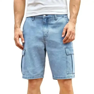 Shorts en jean 100 % coton taille haute décontractés vintage bleu ciel pour homme, style streetwear, délavé, avec poches cargo, vente en gros - Product Image 1