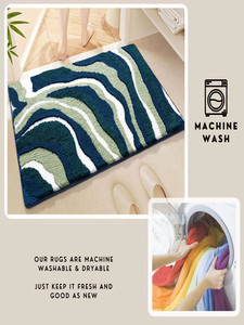 Alfombrillas de Baño Personalizadas, Ultra Suaves, Absorbentes y Antideslizantes, Alfombra de Baño Moderna con Diseño de Ondas Azules y Verdes - Product Image 3