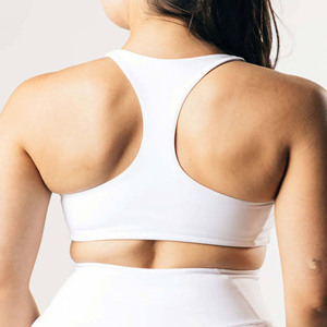 Soutien-gorge de sport une pièce blanc pour femme, 78 % nylon 22 % élasthanne, style col montant, dos nageur, ourlet sans coutures, maintien moyen - Product Image 4