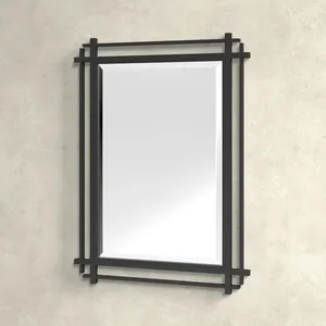 Miroir mural moderne en métal noir, grand miroir rectangulaire décoratif pour salon, salle de bain, entrée - Product Image 1