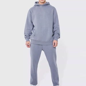 Men's Blue Hooded Sweatshirt And Joggers <b>Set</b> Casual Solid Color <b>Knitted</b> Cotton Tracksuit Autumn Wear - Product Image 2