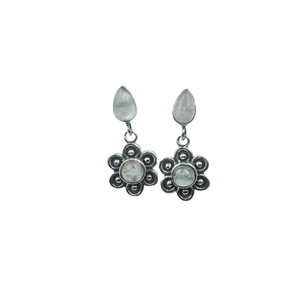 Pendientes de Cuarzo Rosa Natural y Piedra Lunar, Plata de Ley 925, Hechos a Mano, Diseño Floral, Estilo Boho, Joyería de Moda, Regalo para Mujer - Product Image 1